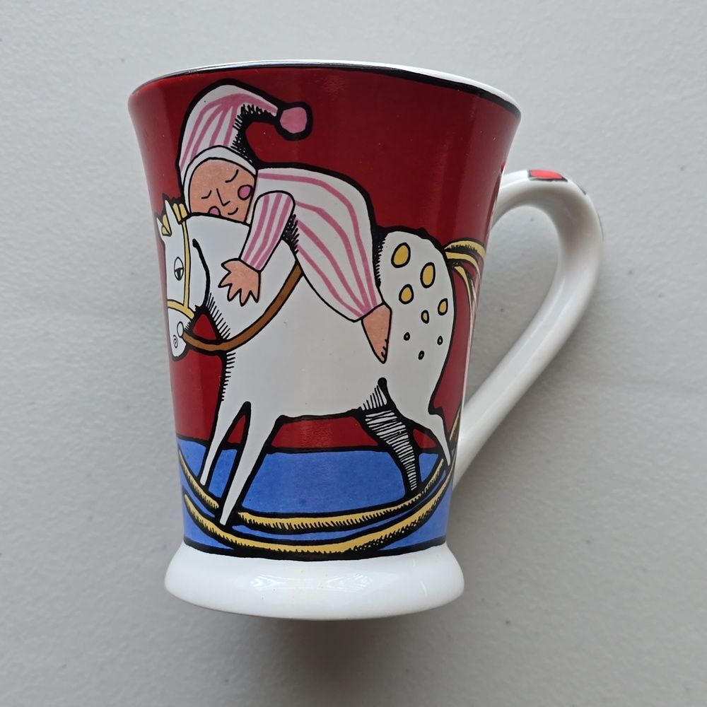 Christmas Mug – Sleepy Boy on Rocking Horse by Dodge – Holiday Coffee Cup PopART